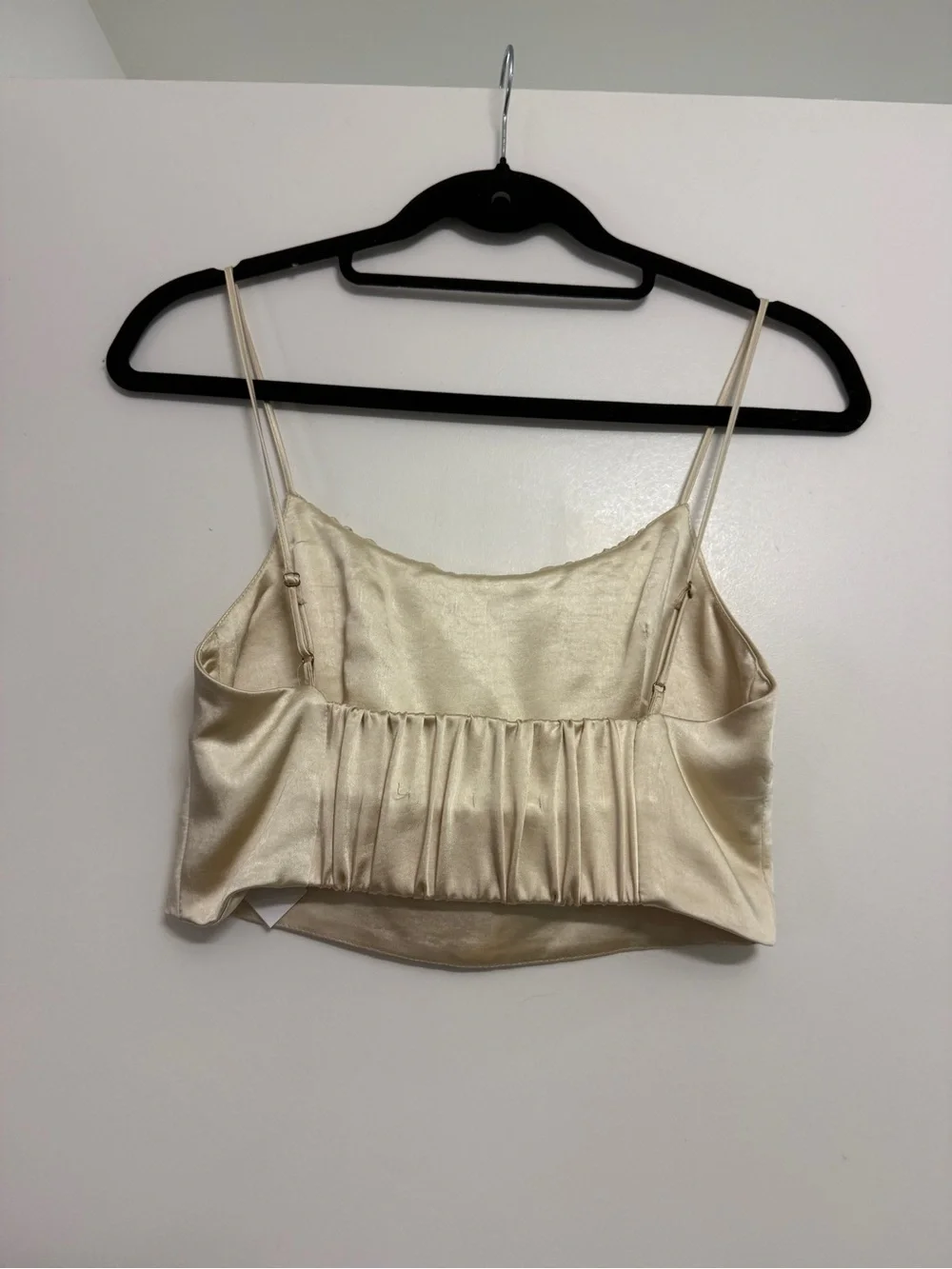 Zara Satin Cropped Spaghetti-Strap Top - Cream